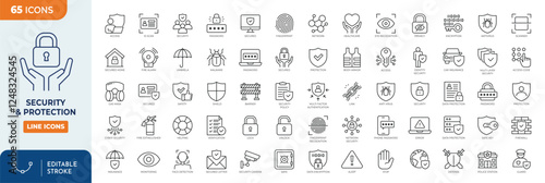 Security and protection line editable icon set. Vector illustration