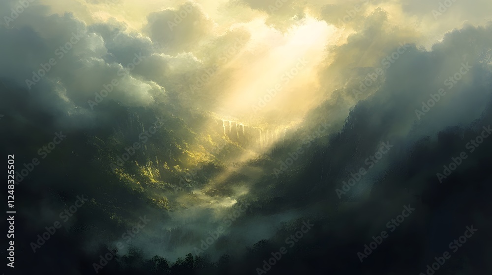 Obraz premium Dramatic cloud formation, swirling gray and golden hues illuminating the sky, evokes a sense of wonder and contemplation.