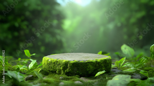 Natural podium stand surrounded by lush greenery tranquil forest setting landscape photography