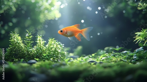 Gourami Fish Swimming Serenely in Lush Aquarium with Floating Ferns photo