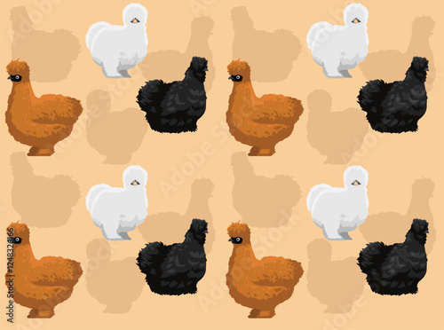 Chicken Poultry Silkie Cartoon Cute Seamless Wallpaper Background