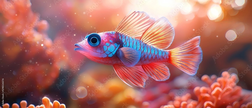 Fototapeta premium Striking Pufferfish with Extended Spines in Surreal Aquatic Coral Backdrop