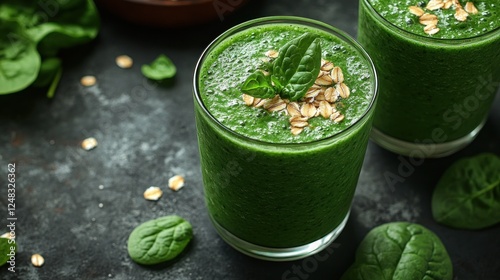 Green spinach oatmeal smoothie kitchen recipe photo