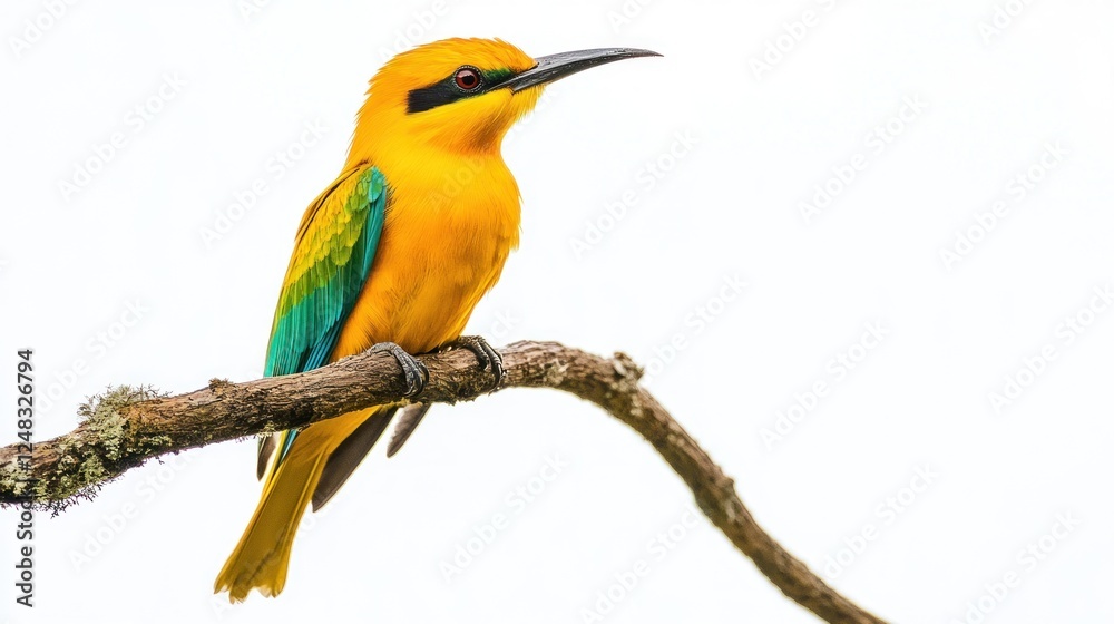 Fototapeta premium A bright yellow bird perched gracefully on a tree branch, showcasing its vibrant feathers