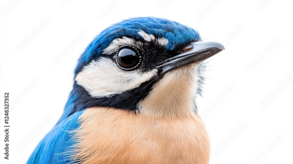 A close-up of a Taiwan Jay bird, highlighting its distinct blue plumage and elegant features, isolated on a white background A close-up of a Taiwan Jay bird, highlighting its distinct blue plumage and elegant features, isolated on a white background