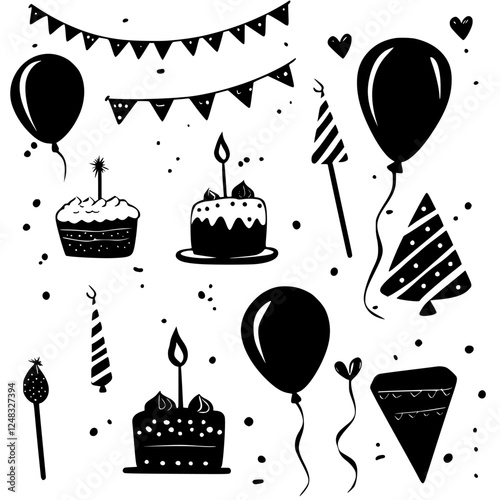 Colorful decorations and festive elements for a joyful celebration or birthday party setup
