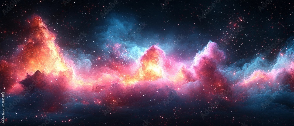 Obraz premium Fiery Celestial Explosion of Neon Shards in Vibrant Cosmic Geometry