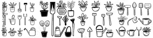 Collection of gardening tools and plants showcased in a minimalist style suitable for enthusiasts and decorators