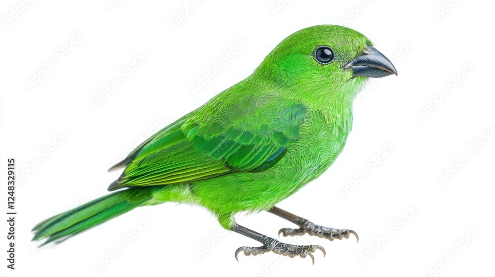 Fototapeta premium A Singapore Green Broadbill bird perched, showcasing its vibrant green feathers and delicate features