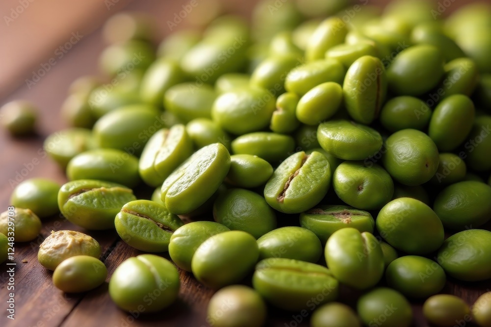 Smooth, light brown surface of green coffee beans, pale, ingredient, texture background Smooth, light brown surface of green coffee beans, pale, ingredient, texture background
