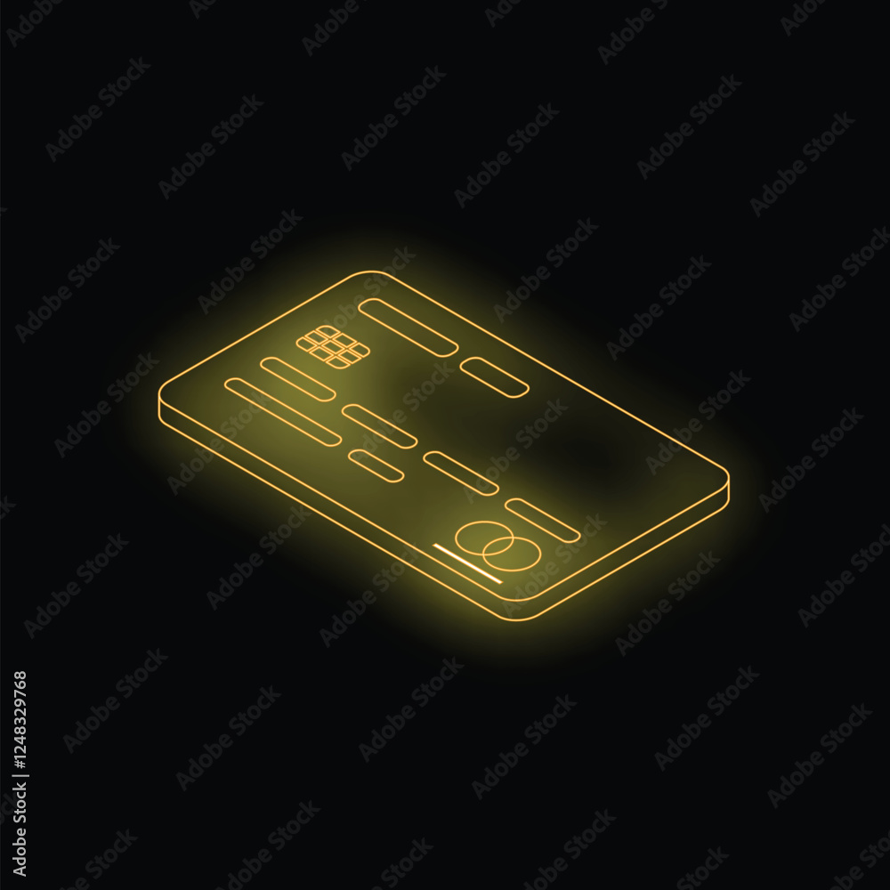 Neon credit card glowing on dark background representing online payment concept Neon credit card glowing on dark background representing online payment concept