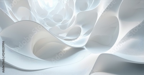 Thin white membranes stretch and form gentle curves, creating a soft, fluid abstract composition with delicate lines and smooth transitions, evoking a serene atmosphere