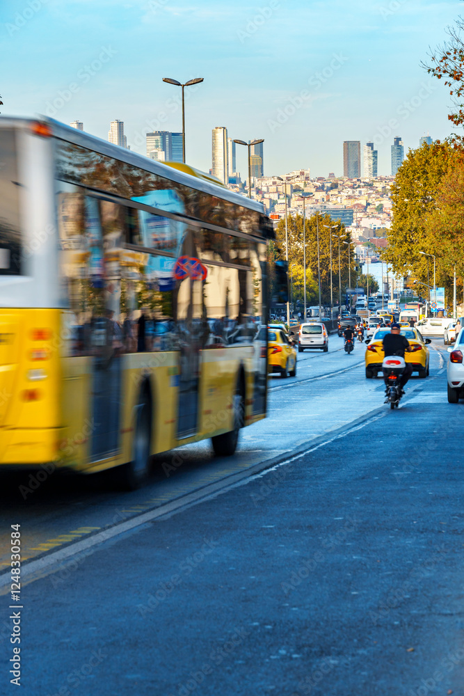Obraz premium city road and busy traffic along Ataturk Boulevard in Istanbul, Turkey