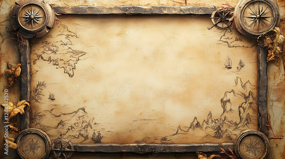 Fototapeta premium Antique map with compasses, adventure, exploration, travel background, ideal for design