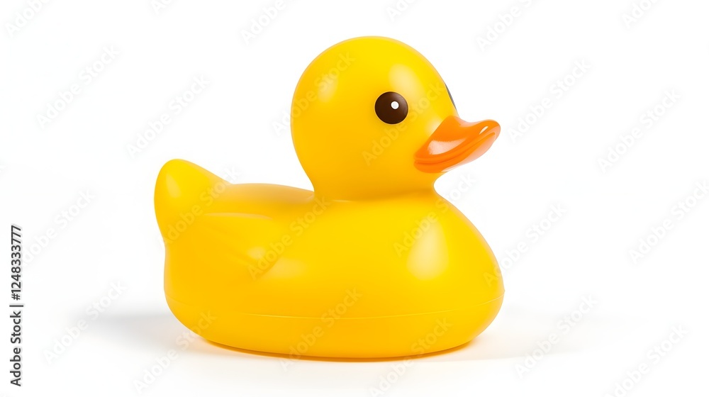 Bright yellow rubber duck with a glossy finish placed on a pure white background creating a minimalist and clean studio shot composition Bright yellow rubber duck with a glossy finish placed on a pure white background creating a minimalist and clean studio shot composition