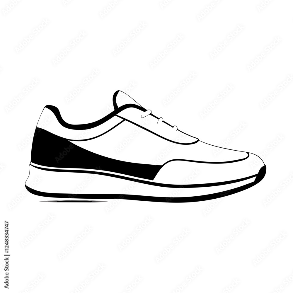 Stylish athletic shoe, trainers in black line drawing on transparent background Stylish athletic shoe, trainers in black line drawing on transparent background
