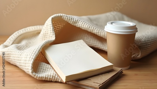 A bottle of milk, alongside a chocolate milk and a book, suggests a simple moment for food and education