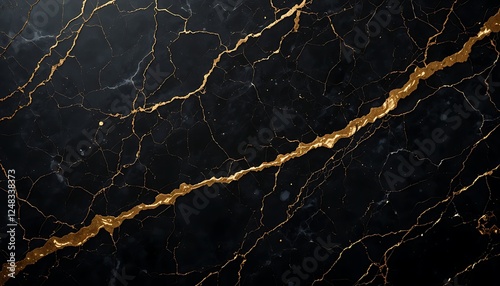Black and Gold Marble Texture - Rich, High-End Natural Stone with Luxurious Gold Veins on a Deep Black Background for Premium Designs and Elegant Interiors