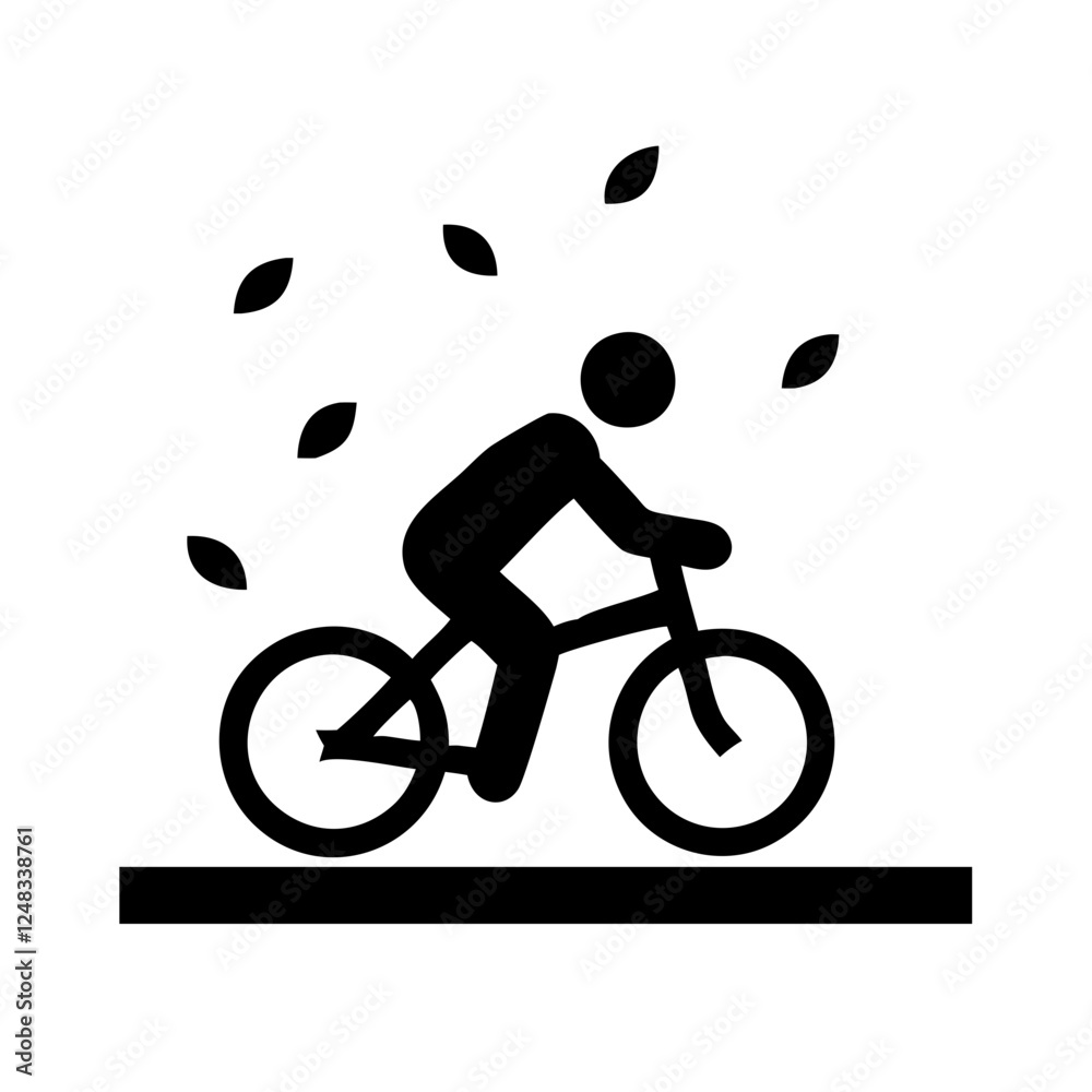 Obraz premium A black and white silhouette icon depicts a person riding a bicycle.