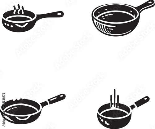 Silhouette Icons of Various Frying Pans and Skillets