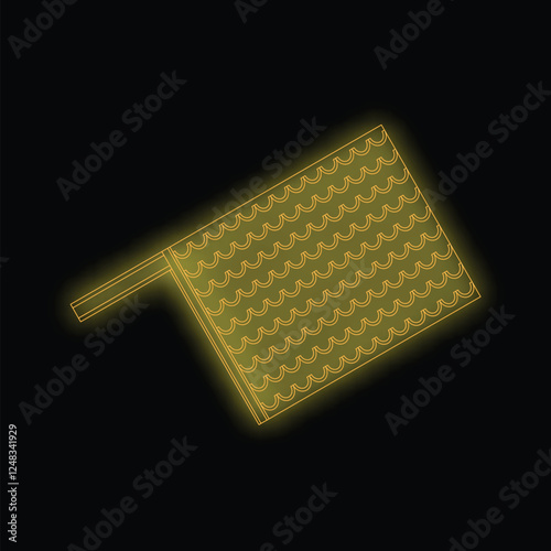 Neon yellow roof covering concept with waves pattern on black background