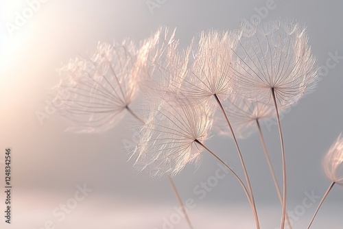 soft white dandelion seeds floating
