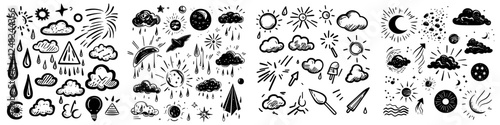 Variety of weather icons illustrating different atmospheric conditions and natural elements