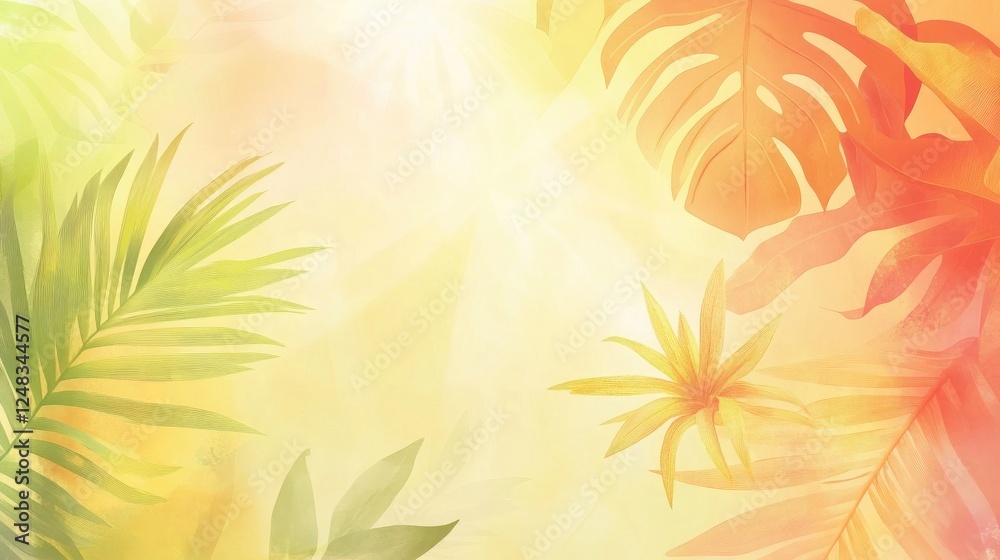 Fototapeta premium Vibrant Tropical Background with Lush Green and Orange Leaves