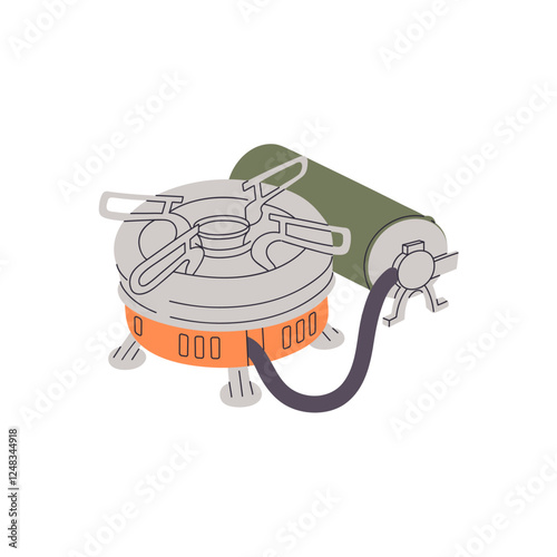 Gas burner icon. Portable cooker with lpg for travel. Trekking stove, camping kitchen. Hiking equipment for cooking food in nature, journey. Flat isolated vector illustration on white background