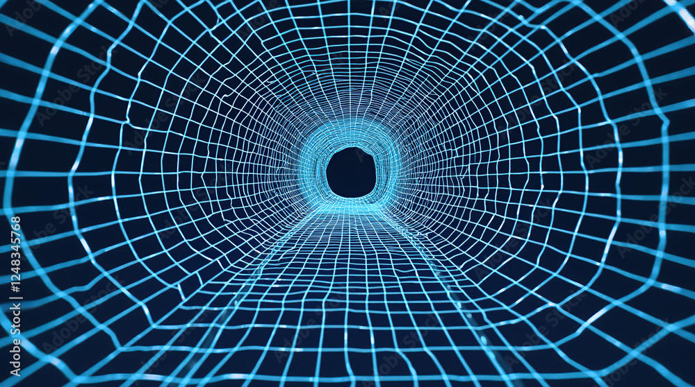 Fototapeta premium An abstract tunnel with a blue mesh structure.