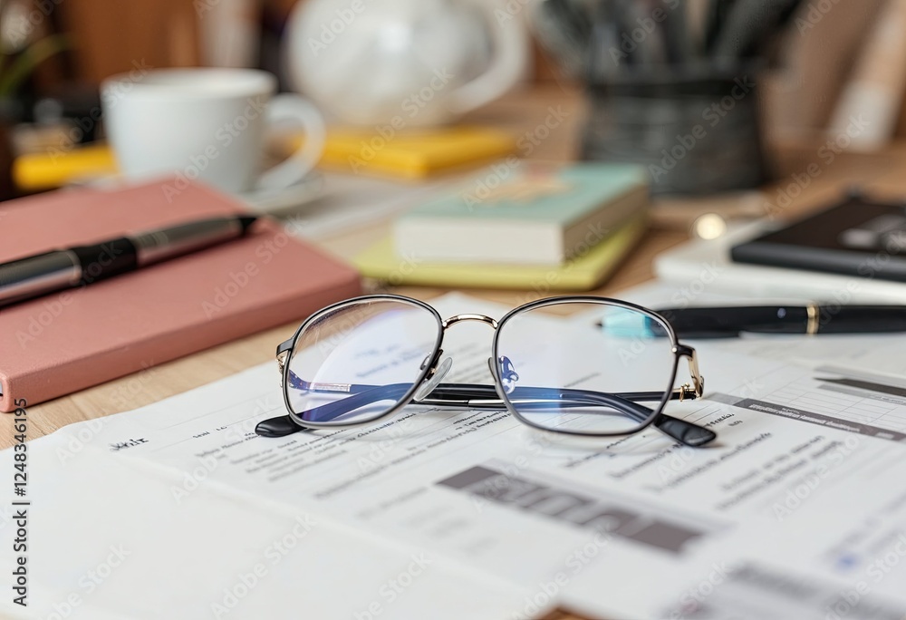 office desktop with a glasses office desktop with a glasses