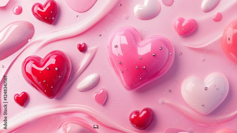 Obraz premium Assorted hearts on a pink background.