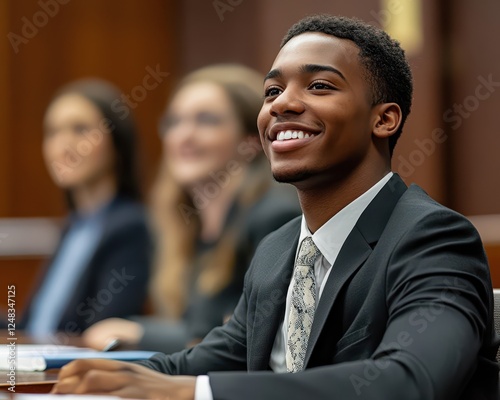 Students in a law school mock trial, learning how decisions impact legal outcomes