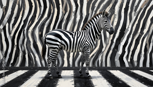 Ai generative Painting Art Digital Zebras camouflage themselves