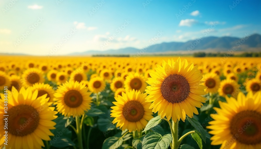 Fototapeta premium Vibrant Sunflower Field Sunny Day