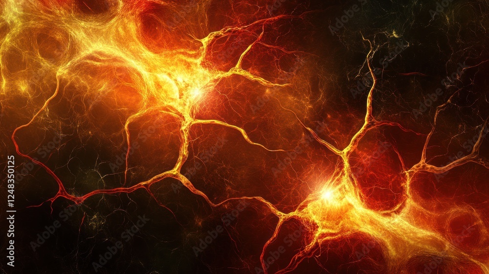 Obraz premium Fiery Abstract Neural Network Structure Visualization