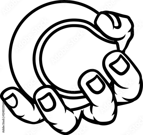A mascot person hand or fist holding a tennis ball