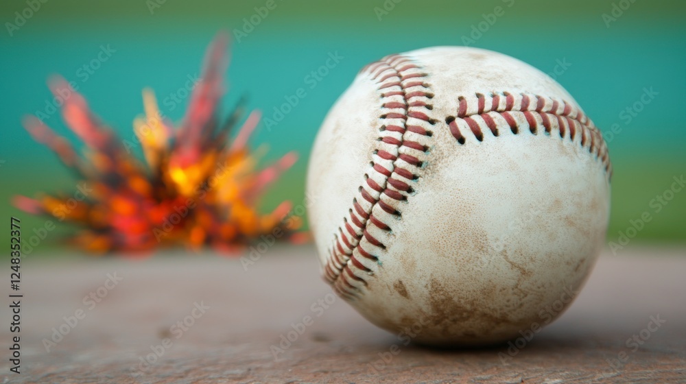 Baseball And Dramatic Explosion On A Field Baseball And Dramatic Explosion On A Field