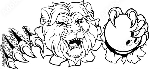 A lion ten pin bowling ball animal sports team mascot