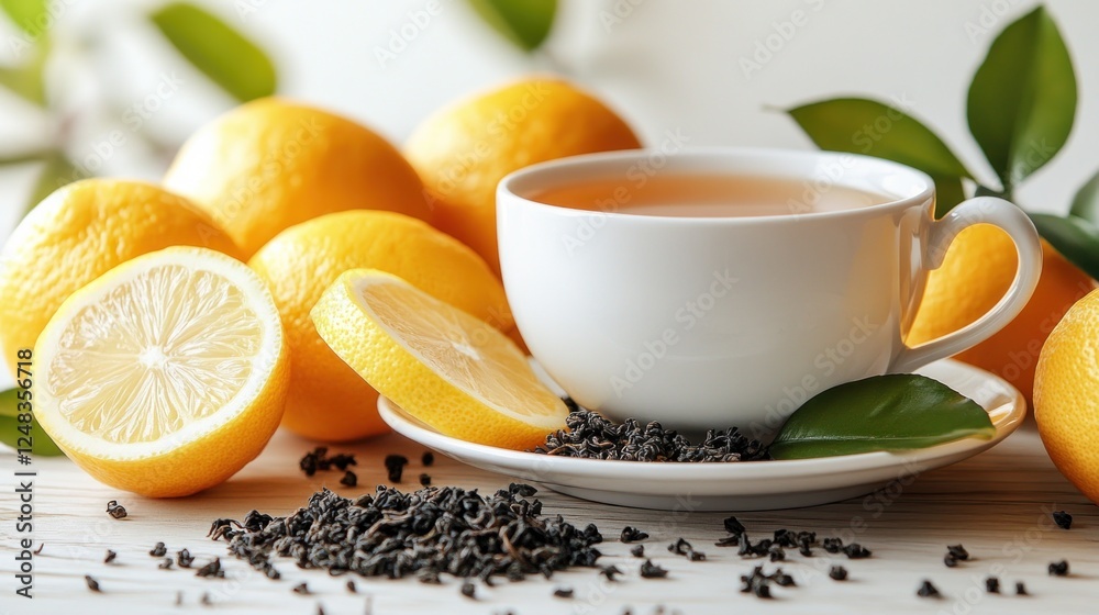 Lemon teacup, citrus, leaves, table, drink, healthy Lemon teacup, citrus, leaves, table, drink, healthy