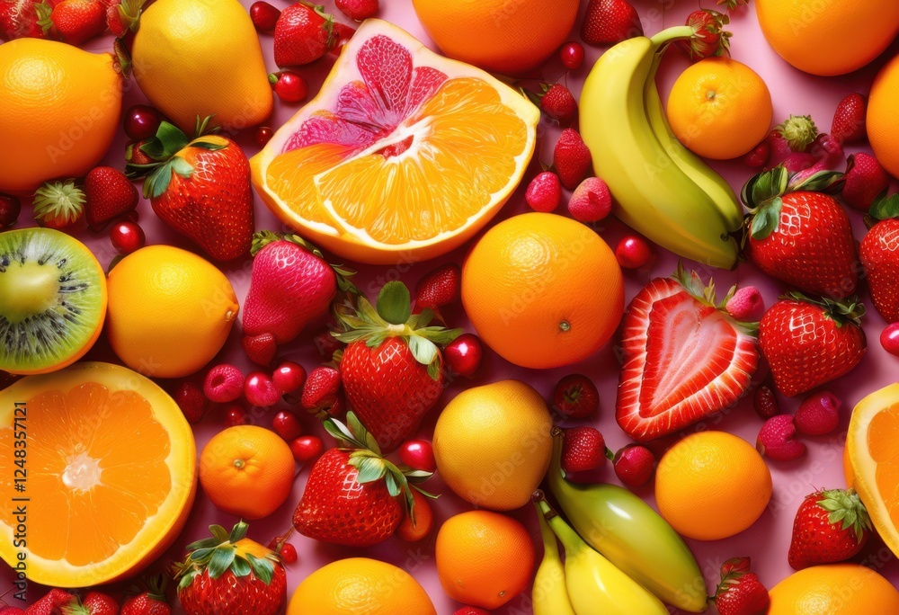 colorful vibrant fruit arrangements set bright backgrounds highlighting freshness variety, apple, banana, berry, citrus, garden, grape, kiwi, colourful colorful vibrant fruit arrangements set bright backgrounds highlighting freshness variety, apple, banana, berry, citrus, garden, grape, kiwi, colourful