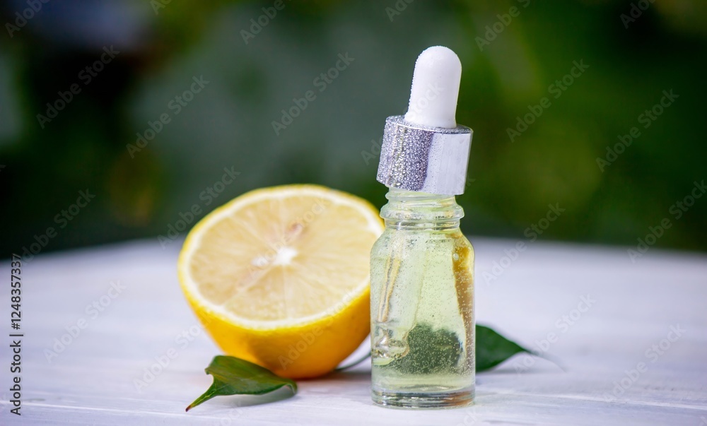 lemon oil in jars, fresh lemon. Selective focus. Nature lemon oil in jars, fresh lemon. Selective focus. Nature