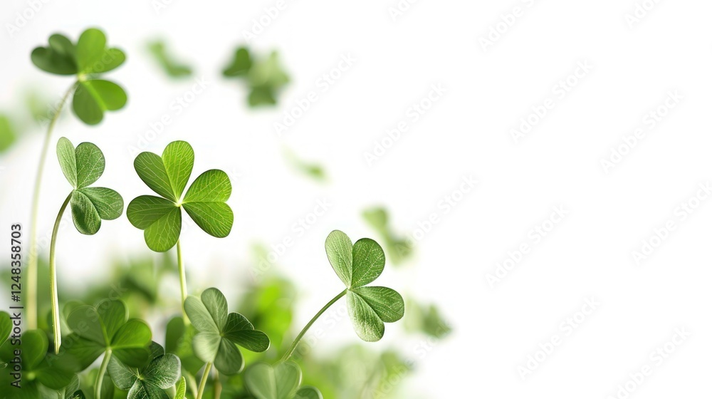 Green Clover Leaves on a Light Background Representing Nature, Growth, and Luck in the Spring Season with a Soft Focus Effect Green Clover Leaves on a Light Background Representing Nature, Growth, and Luck in the Spring Season with a Soft Focus Effect