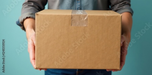Close-up of hands lifting heavy cardboard box, supply chain, box, distribution