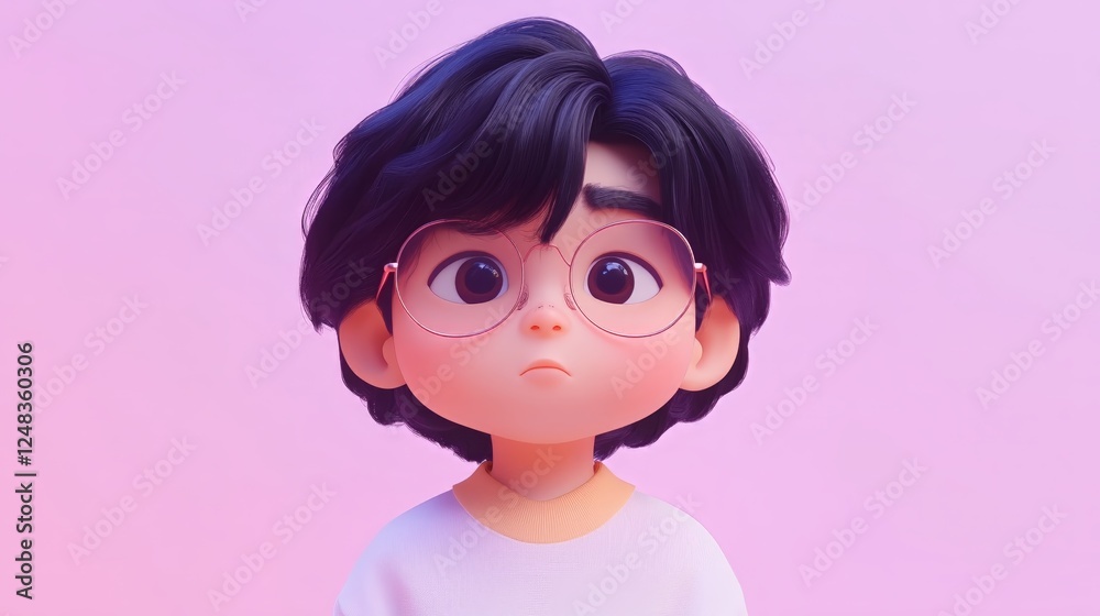 Cute animated child with glasses on a pink background Cute animated child with glasses on a pink background