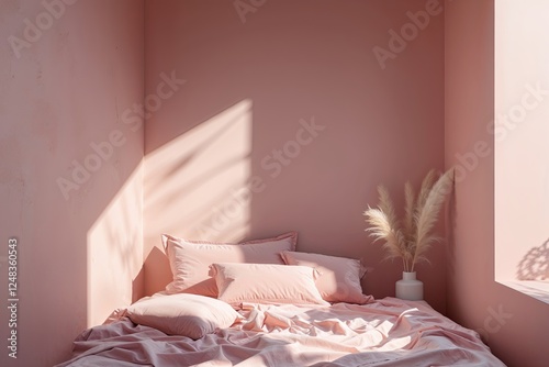 Elegant Blush Pink Interior Design with Soft Shadows and Daylight Highlights photo