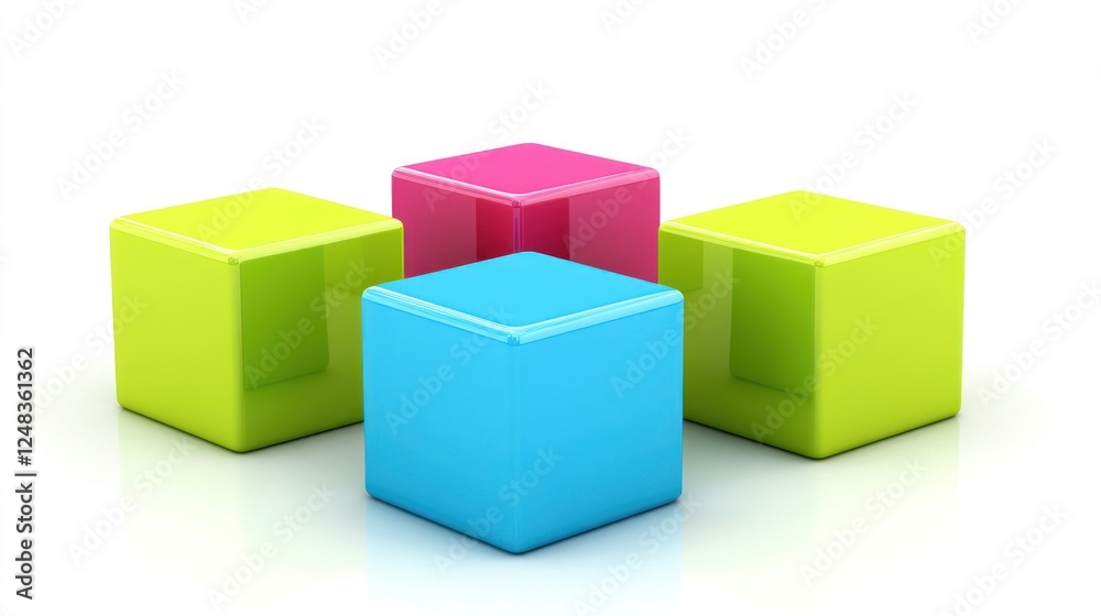 Four colorful glossy cubes arranged on white background. Four colorful glossy cubes arranged on white background.