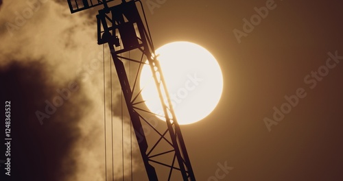 Fotografie Sunrise Moving clouds   Construction crane