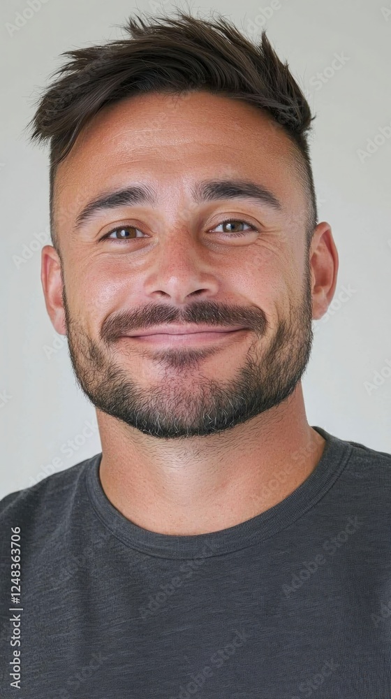 Fototapeta premium Portrait Of A Smiling Man In A Gray T Shirt