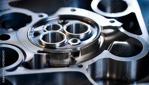 Wallpaper Mural A macro shot of a car engine component, showcasing polished metal surfaces and fine details, highlighting precision engineering and craftsmanship.
 Torontodigital.ca